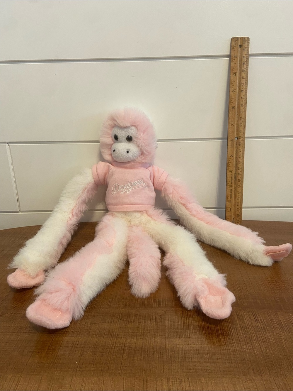 MLB Dodgers Pink and White Plush monkey with Embroidered shirt